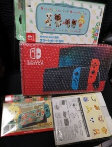美品【新モデル】Nintendo Switch 本体 ネオンブルー/ ネオンレッド あつまれどうぶつの森Switch おまけ付き