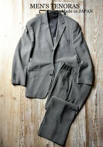 希少 良品 日本製 MEN'S TENORAS メンズティノラス スーツ グレー セットアップ M ウール100% 3Bジャケット 2タック 2プリーツ 