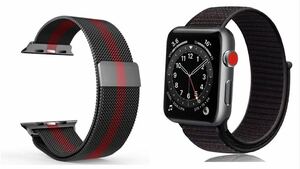 Apple Watch band stainless steel metal belt 38/40/41mm black red nylon band 2 pcs set sale great special price 