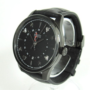【美品】【中古】GUCCI グッチ Gタイムレス YA126333 メンズ腕時計 ブラック オートマチック アナログ 裏スケ レザーバックルベルト