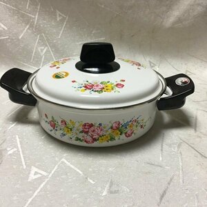 未使用美品【象印マホービン/ZOUJIRUSHI】ホーロー 両手浅鍋 花化粧 直径22cm 2.2L 昭和レトロ 花柄 北欧