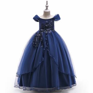 150cm child dress long dress piano presentation pa-ti- formal wedding child dress presentation musical performance . color dress The Seven-Five-Three Festival . birthday navy 