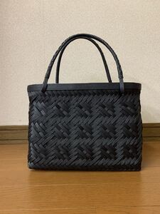 クラフトバンドバッグ かごバッグ ブラック 網代編み