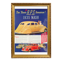 豪華 ビンテージ風 A3 額縁 木製 フレーム P2603 金 アートポスター アドバタイジング ナッシュ 1935 アンバサダー クラシック アメ車_画像1