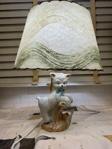 1950's Vintage ceramics lamp fibre shade retro Mid-century Vintage night stand light 50s 60s