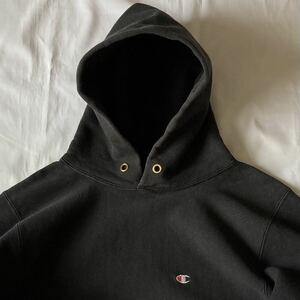 美品 黒 ブラック BLACK パーカー 90's Champion チャンピオン reverse weave リバースウィーブ USA製 アメリカ製 Lサイズ 刺繍タグ前期