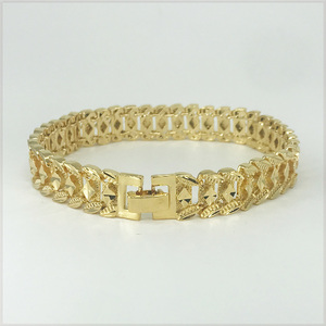 [BRACELET] 18K Gold Plated スターカット ダイヤ & リーフ デザイン リンク チェーン ゴールド ブレスレット 12x230mm (28g) 【送料無料】