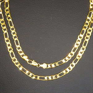 [NECKLACE] 24K GOLD PLATED FIGARO CHAIN 6面カット フィガロチェーン ゴールド ネックレス 6.3x710mm (24g) 【送料無料】