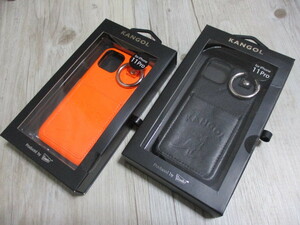 新品 送料無料★2個セット KANGOL iPhone11 Pro アイフォン スマホ ケース カバー カラビナ ポケット カンゴール オレンジ 黒 ブラック DO7