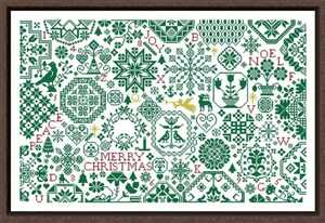 クロスステッチキット◆クリスマス 緑のサンプラー◆刺繍キット クエーカー 美しい幾何学模様