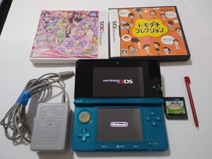 Nintendo 3DS 本体 + 充電器(社外品) + ソフト3本 + タッチペン1本(サイズ違い)