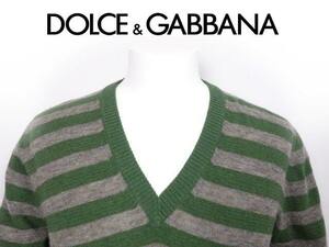 15 ten thousand DOLCE&GABBANA D&G Dolce&Gabbana V neck knitted sweater border green gray 50 wool alpaca . paper tag accessory attaching new goods genuine article 