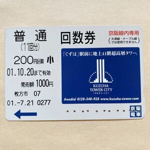 【使用済】 回数券 京阪電鉄 京阪電車 くずはタワーシティ
