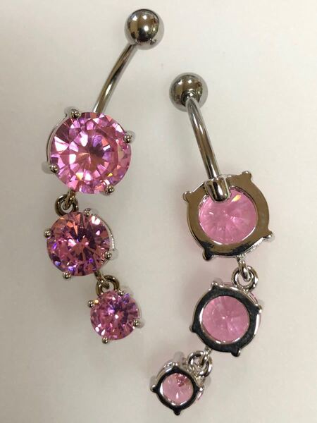 3連ラインストーン ヘソピアス 14G