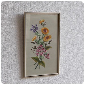 Art hand Auction 英国古董刺绣框/框/绘画/展示/花卉图案/艺术框/杂货/乡村[室内装饰用] Z-706, 古董, 收藏, 杂货, 其他的