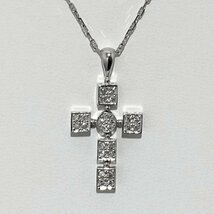 送料無料 中古 ネックレス ペンダント ダイヤモンド ホワイトゴールド K18WG クロス 0.35ct 143575_画像1