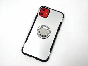 iPhone 11用ケース 落下防止リング付き スタンド ソフトカバー ストラップ対応 シルバー