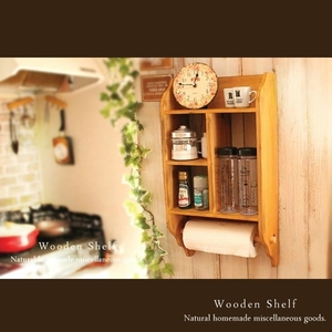 Art hand Auction [Free Shipping] Antique style kitchen paper holder shelf made of wood, natural, Handmade items, furniture, Chair, shelf, Bookshelf, Shelf