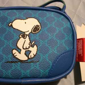 【新品・未使用品】スヌーピー しまむら 小物入れ ショルダーバッグ SNOOPY PEANUT マカダム柄 セリーヌ風 ブルーの画像2