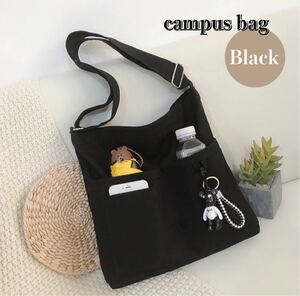韓国雑貨 バッグ トートバッグ キャンパスバッグ ショルダーバッグ エコバッグ ボディバッグ 帆布生地 ブラック 新品未使用