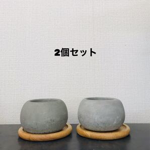 在庫処分価格 セメントまる鉢2個セット木製受け皿付き