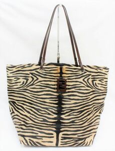FENDI FENDI Harako x Кожаная большая сумка с рисунком зебры, серебристая металлическая фурнитура, светло-коричневая винтажная 202110-163F (NT) FENDI, сумка, сумка, большая сумка