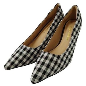 SG0563# new goods lady's po Inte dotu7cm heel pumps middle . low repulsion check pattern light weight one leg 170g 21cm white / black 