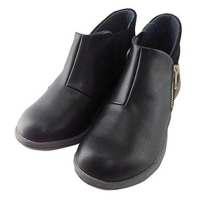 SG0732-4■ 新品 靴 レディース ショートブーツ 履き口外側ファスナー 履き口内側ゴム 前合皮 軽量 片足 200g 23.0cmサイズ 黒 ブラック
