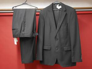 クリーニング済 HUGO BOSS/ヒューゴボス TESSE Lanificio Biella メンズスーツ シングルスーツ 黒 ブラック ストライプ 48サイズ M-Lサイズ