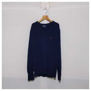 ☆ 良品 Polo Ralph Lauren ポロラルフローレン Vネック ニットセーター size L ネイビー 紺 コットン 綿100%