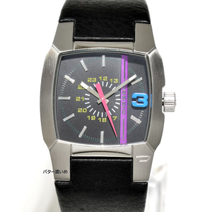 DIESEL ディーゼル 腕時計 メンズ レディース DZ1299 クリフハンガー 革ベルト レザーベルト ブラック×パープル カジュアル 未使用