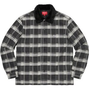 【新品未使用】 21AW 22 新作 新品 SUPREME シュプリーム FAUX FUR COLLAR FLANNEL SHIRT ネルシャツ ファー付き BLACK ブラック 黒