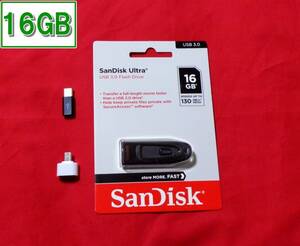 【送料無料】 新品未開封品 SanDisk 16GB USBメモリー + 変換アダプター 2種類セット 　（サンディスク　USB3.0 ）