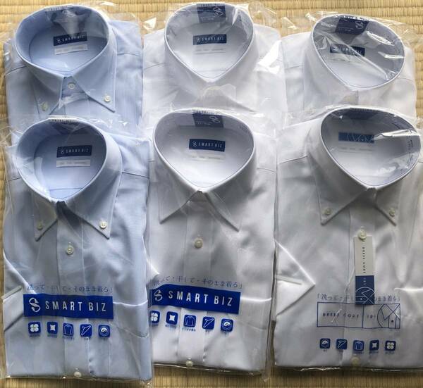 【未開封】６枚セット 首回37 スマートビズ ノーアイロン 半袖ワイシャツ