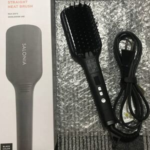 SALONIA ストレートヒートブラシ スリム ブラシ型 ヘアアイロン ストレート マイナスイオン 海外対応