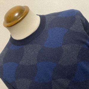 新品 ドルモア(英伊) カシミア100%クルーネックニット 48 ”ラグジュアリー”ライン ネイビー系柄物 定価10.7万円