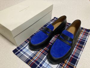  new goods mezzo n fox (.) Loafer 43 black × blue suede × table leather combination 27cm rank regular price 6.9 ten thousand jpy 