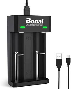 BONAI 18650 電池充電器 急速 リチウム充電器 Li-ion充電池に対応 2スロット 電池充電器 
