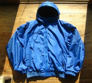 送料無料♪90's コロンビア Columbia シェルドジャケット フーディー XL 裏地フリース 青 キャンプアウトドア USED古着 中綿ナイロンJKT