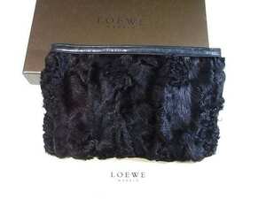  Loewe Loewe настоящий боа ×napa кожа производства клатч черный 