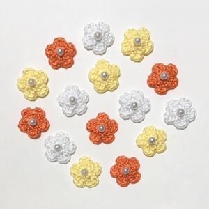 【黄色系】レース編みの花モチーフ15個 ハンドメイド