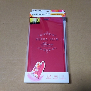 ◎ELECOM iPhoneXS X Ultra Slim Flowers ソフトレザーカバー ディープピンク PM-A17XPLFUJPND