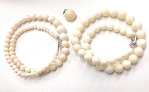 DN0309*SILVER natural white coral 9.0mm~13.6mm gradation necklace 2 point set earrings one-side *43cm 104.9g* washing ending 