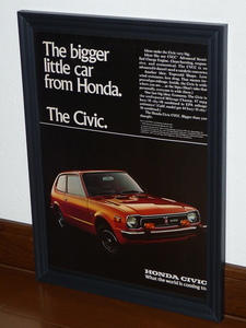 1976年 USA 洋書雑誌広告 額装品 Honda Civic + Accord ホンダ シビック アコード / 検索用 店舗 ガレージ 看板 ディスプレイ (A4size)