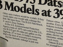 1975年 USA 70s vintage 洋書雑誌広告 額装品 Datsun B210 ダットサン サニー / 検索用 店舗 ガレージ ディスプレイ 看板 日産 サイン(A4)_画像3