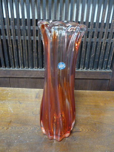 昭和レトロ　マーブル ガラス 花瓶 赤 オレンジ SOGA フラワーベース インテリア ディスプレイ 什器 アンティーク 