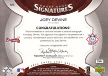 2006 UD 'JOEY DEVINE' ROOKIE SWEETSPOT SIGNATURES 08/35_画像2