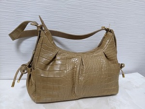 [ free shipping ] crocodile .. leather . leather mat crocodile black ko beige ribbon bow type shoulder bag handbag 