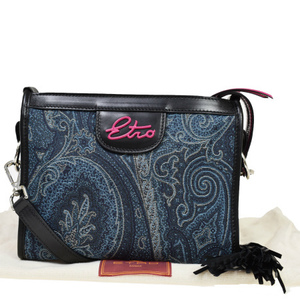 [Used] Super beautiful goods Etro ETRO Paisley shoulder bag clutch 2WAY fringe blue black canvas leather with storage bag 30ML690, Huh, Etro, Bag, bag