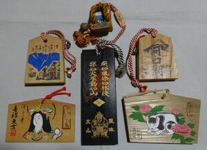 Art hand Auction Rare Vintage Shinto Shrine Buddhism Temple Takeda Shingen Fuurinkazan Nikko Toshogu Shrine Passing Pass Ema 6-piece Set Prayer Dedication Painting Japanese Painting Antique Art, antique, collection, miscellaneous goods, others